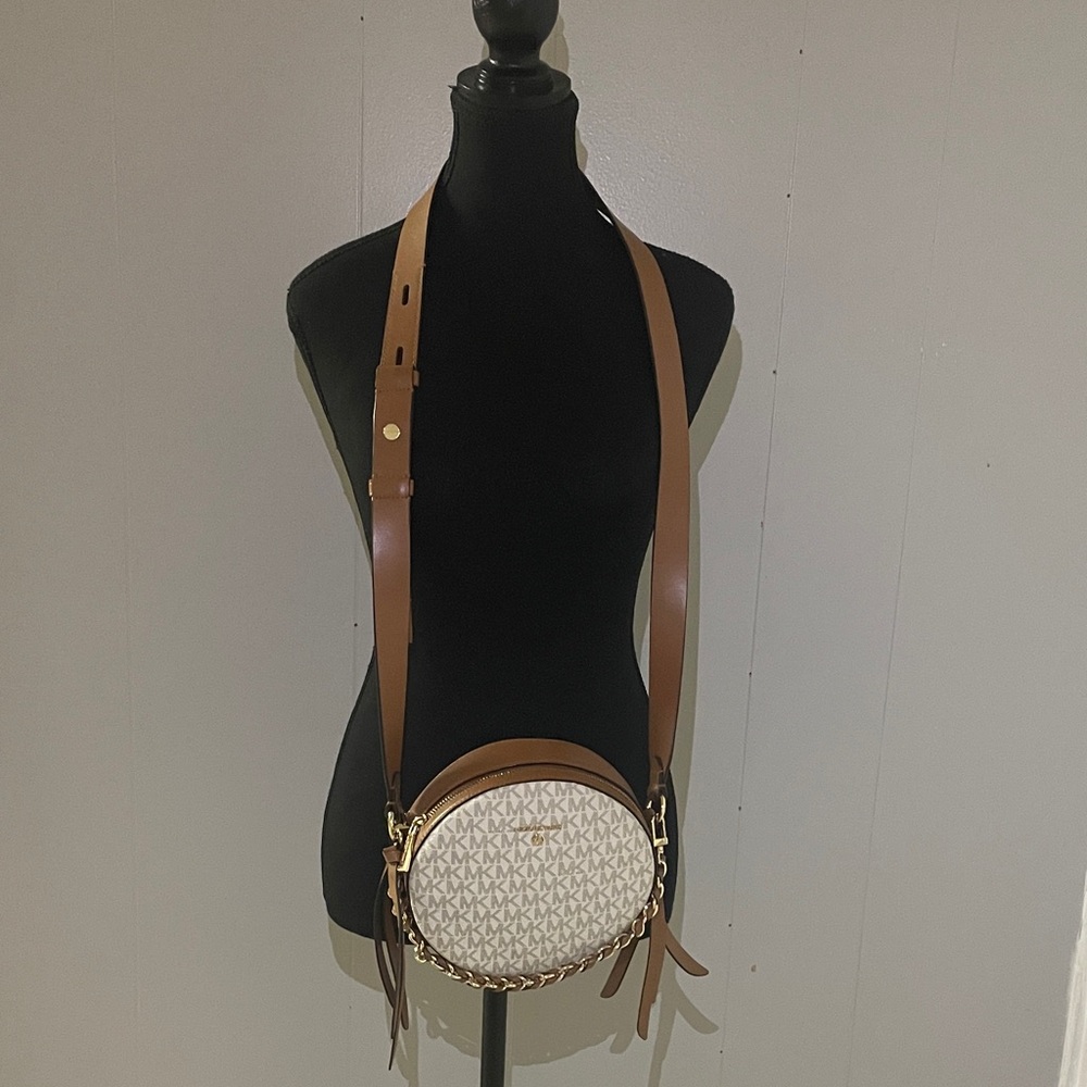 Michael Kors Brown & Cream Women's Jersey Circle Crossbody Bag NWOT $240 PRICE⬇️